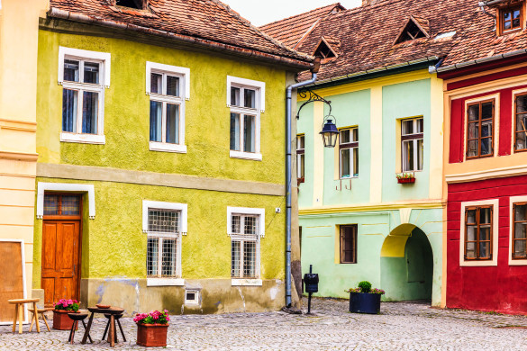 Schäßburg Rumänien Hof bunte Häuser