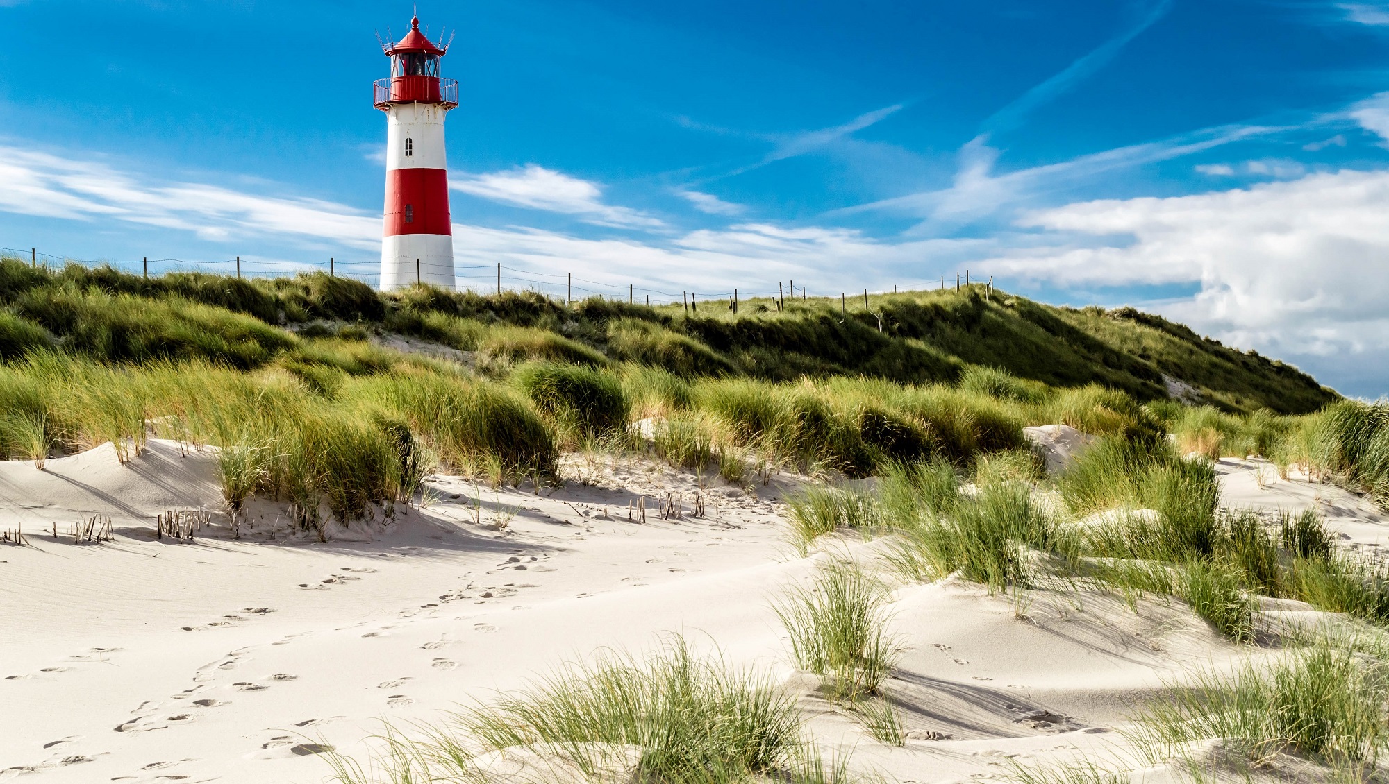 One of two lighthouses in the north of the island Sylt - Germany. Near by the city List. You can see the danish coast from this lighthouse. Copy space in the background.