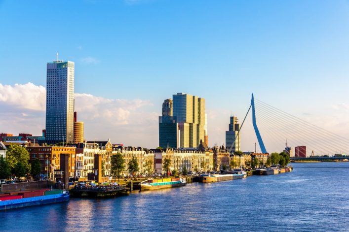 Buildings on the embankment of Rotterdam – the Netherlands
